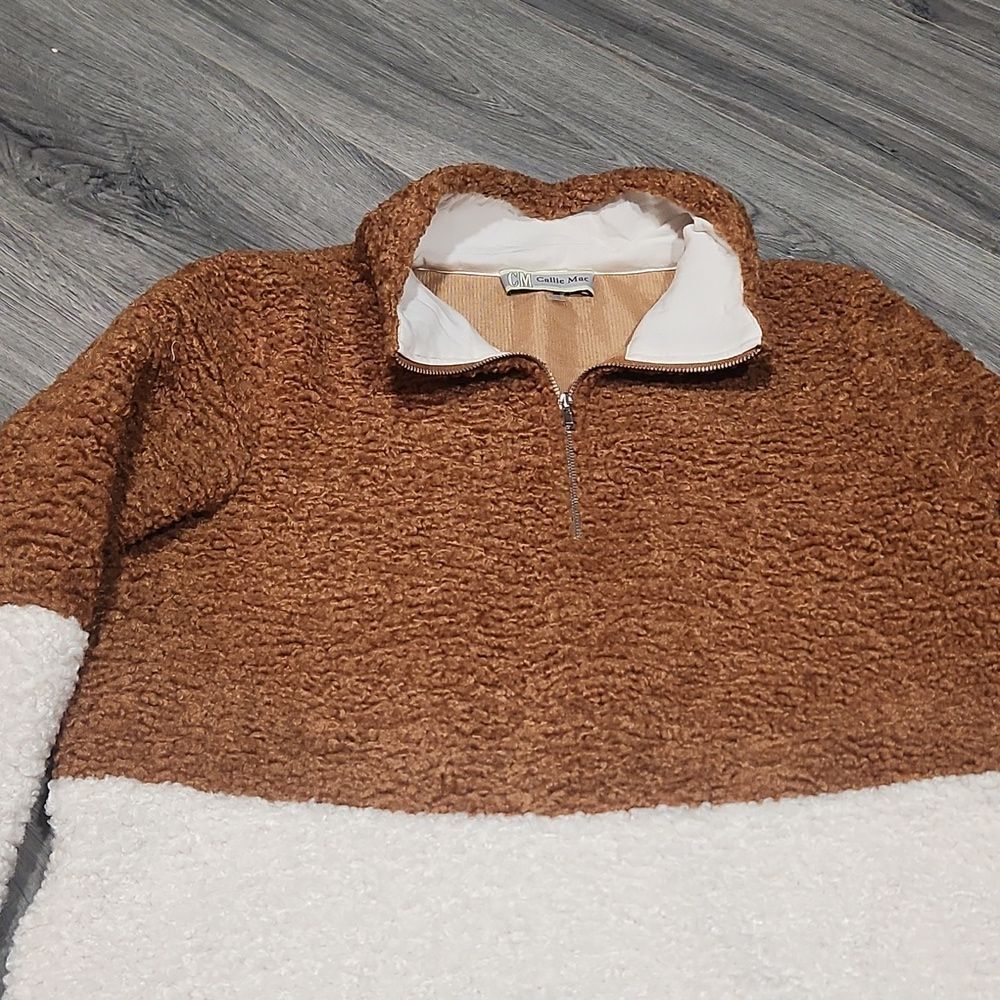EUC Callie Mac Faux Sherpa Colorblock 3/4 Zip Pullover - Picture 3 of 6
